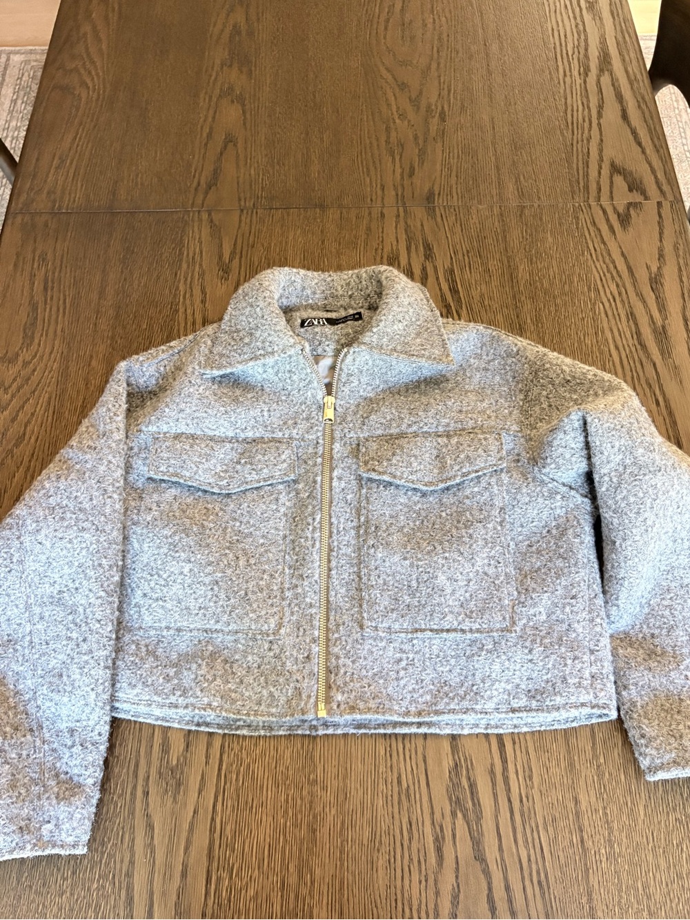 Zara Heather Gray Teddy Zip Front Cropped Jacket